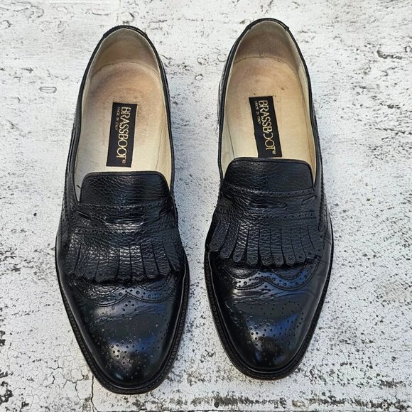 Brassboot Men Shoes Black Leather Slip On Kiltie Loafer Size 9.5M Made Italy main image 9